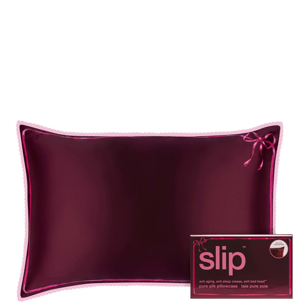 slip pure silk queen pillowcase with lace trim - crimson kiss Image 1