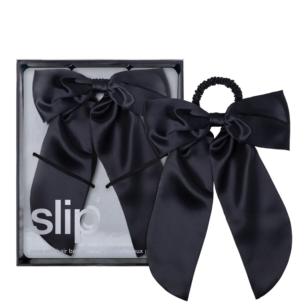 slip pure silk hair bow - black Image 1