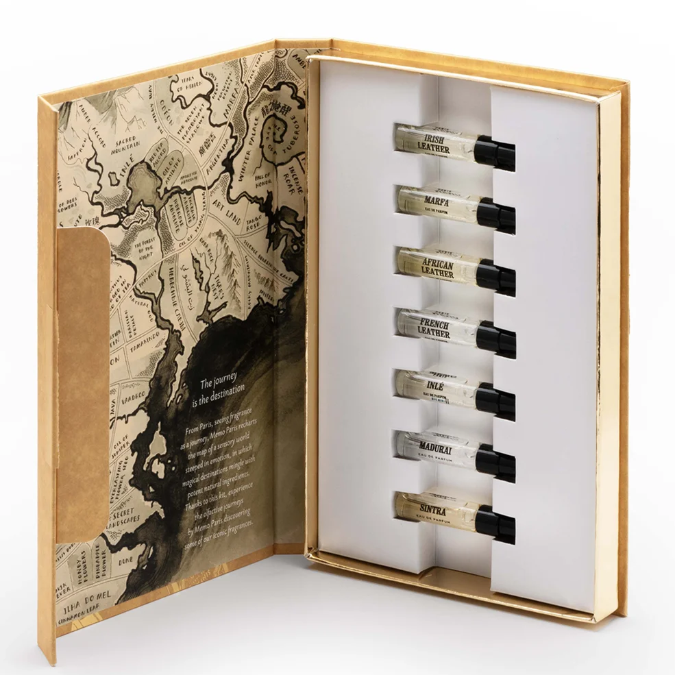 Memo Paris EDP Discovery Set 7 x 1.5ml x Gift Her: Odeon, Madurai, Ithaque, Inle, Ilha Do Mel, Eau de Memo, French Leather Image 1